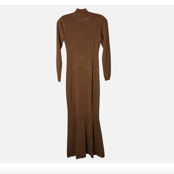 Ronny Kobo Dress Sheer Metallic Long-Sleeve Mock Neck Bronze Size XS *READ FLAW* - Picture 8 of 9